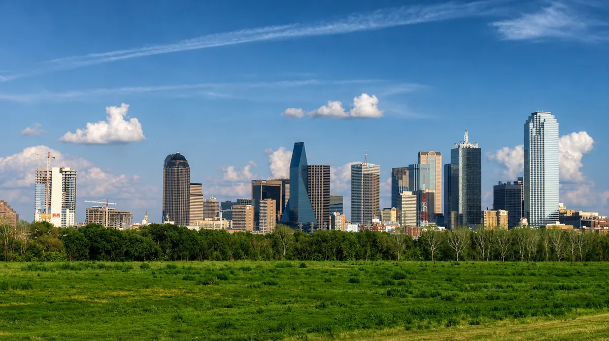 AI-enhanced illustration of Dallas, based on a real city photograph