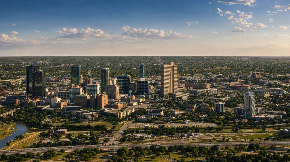 AI-enhanced illustration of Fort Worth, based on a real city photograph